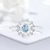 Bagues de cluster Top Qualité Aquamarine Bague Sun Flower 925 Sterling Argent Pour Femmes Trendy Anniversaire Dating Cadeau Fine Bijoux Lady