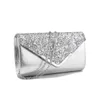 Cross Body Silver Clutch Bags V Design Metal Chain Glitter Sequined Evening Bags With Envelope Party Wedding Casual Lady Handbags Banquet DL2403