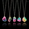 Rainbow Natural Stone Pendant Halsband Fashion Crystal Chakra Rock Necklace Gold Color Chain Quartz Long For Women Gift1241h