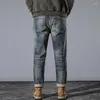 Jeans pour hommes de haute qualité 99% coton rouge lisière denim hommes rétro poids lourd en détresse lourd brossé pantalon droit pantalon