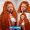 250% 30 36 Inch Curly Ginger Orange 13x6 HD Lace Front Human Hair Wigs Deep Wave 13x4 Lace Frontal Wig Brazilian for Women