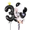 Décoration de fête 11pcs 40inch Black Gold Crown Numéro Ballon 12inch Agate Marbre Texture Latex Hélium Ballons Baby Shower Anniversaire Décor