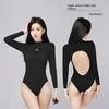 Mulheres Swimwear Biquíni Senhoras Conservador Cobrindo Barriga Fina Manga Longa Sexy Backless Maiô Siamês