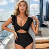 designer swimsuit women bikini sets Russian swimsuit backless jumpsuit slimming black bikini ruffled edge swimsuit