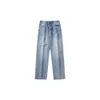 Мужские светло-голубые потертые джинсы с чернильными брызгами, весна 2024, модные свободные и красивые прямые повседневные брюки