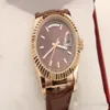 Relógio masculino de luxo rosa dourado unissex recém-chegado relógio de pulso mecânico automático cinto de couro 36mm289q