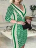 Basic Casual Dresses Womens printed tight fitting dress 2024 spring sticker or sexy V-neck bag buttocks body party mini dress casual long sleeved vest Q240322