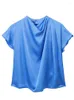 Kvinnors blusar Sommarkläder för kvinnors toppar 2024 samlade Cowl Neck Elegant Flowing Satin Blus Short Sleeve Casual Top