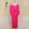 Party Dresses Saudi Arabia Women Evening With Big Bow Long Sleeve Formal Occasion V-Neck Red Carpet Dress Wrap Hip Prom