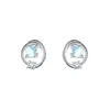 Boucles d'oreilles en argent 925 opale pour femmes et filles, cadeau d'anniversaire élégant en pierre bleue, bijoux de tempérament à la mode, vente en gros