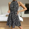 Casual Dresses Turtleneck Dot Fashion Dress Women Ruffles A Line Chiffon Clothing Streetwear Summer Sleeveless Printing Boho Mini