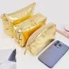 保管バッグPUレザーゴールドカラー化粧品バッグ旅行メイクアップ女性のための女の子のためのトイレタリー財布メイクアップケース