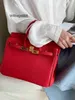 Äkta läder handväska bk l togo toppskikt kohud kvinnans väska äkta läder 2024 höst/vinter ny fashionabla röd väska brud bröllop väska handväska
