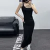 Casual Dresses 2024 Sexy Women's Pure Cotton Knitted Camisole Dress Classic Black Slim Fit Waist Up Long High End Party Y2K