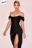 Casual Dresses Pulabo Off Shoulder Sexig Split Corset Satin Dress Fashion Summer Axless Bodycon Women Party Night Club Female Kvinna