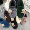 Casual Shoes Bear Doll Decor Women Flats Moccasins Winter Warm Mink Fur Outside Loafers Driving Espadrilles Ladies Flat Footwear