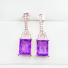 Dangle Earrings Natural Real Amethyst Drop Earring Rectangle Style 925 Sterling Silver 6 8mm 1.6ct 2pcs Gemstone Fine Jewelry X231039