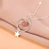 Ожерелья с подвесками Пятиконечная звезда Круг Посеребренная Клубника Розовый кристалл