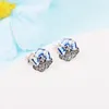 Stud Earrings Blue Pansy Flower Real 925 Sterling Silver Orignal Brincos For Women Gift 2024