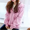 Mulheres Hoodies Moletons Outono Inverno Mulheres Com Capuz Fleece Moletom Manga Longa Solta Casual Zipper Bolsos Casaco Sólido Gota Otsvc