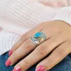 Vintage Womens Oval Lapis Lazuli 14K Gold Ring Fashion Bohemian Style Rings for Women Jewelry Accessories Anillo De Mujer