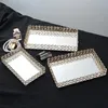 Bandeja decorativa de cristal mesa organizador de maquiagem espelho de vidro perfume batom placa de armazenamento luxo servindo bandeja casa trinket prato 240315