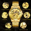 Tevise Luxury Golden Dragon Design Mens Watches Rostfritt stål skelett Automatiskt mekanisk klocka Vattentät hane Clock298g