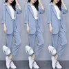 Women's Two Piece Pants Suit Office Lady Pieces Sets Solid Korean Loose Cotton And Linen Blazers Trousers Women Outfit 4XL W1962