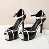 Dress Shoes 2024 Summer High Heel Fish Mouth Sandals Waterproof Platform Color Block Thin One Button Women's Large