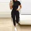 Women's Two Piece Pants IN Solid Color Woman Set Sport Tracksuit Short Sleeve Top Multiple Pockets Jogger Sweatpant Suit Outfits 2xl