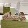 Designer Slipper Fashion Embroidered Canvas Flat Mules Platform Embroidered Linen High Heel Sandal Flip Flops Platform Sliders Beach Shoes