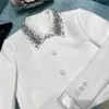 Jaqueta de terno branco da marca Miu Miao, vestido de duas peças, artesanal cravejado de diamantes, meia saia versátil, conjunto de saia evasê, primavera de duas peças novo estilo BYSJ