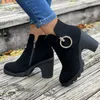 Boots Woman Ankle 2024 Spring Autumn Round Head Black Heeled Suede Thick Heel Women's Short Big Size Botines Mujer