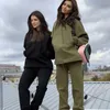 Kadınlar iki parçalı pantolon artı boyutu sonbahar pantolonları kadın kış gündelik elastik sokak kıyafetleri 2 adet set kadınlar kapüşonlu kazak