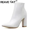 Buty Reave Cat Fashion Buty Buty Mid Calf Winted Stop Block Obcasy Stripe duży rozmiar 3542 Mixed Zipper Spring Sexy Party Buty S4157