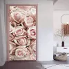 스티커 핑크 꽃 3D 도어 스티커 자체 접착제 PVC 포스터 전체 도어 커버 스티커 아파트 홈 도어 냉장고 아트 벽화 장식