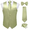 Gilets pour hommes élégant gris solide costume gilet avec poche satin gilet cravate noeud papillon mouchoir boutons de manchette pour smoking mariage bal