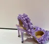 Sapatos de vestido verão 2024 seda luxo arco broca laço apontado roxo sexy stiletto sandálias rosa strass mulheres bombas de festa de casamento