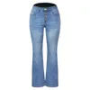 Jeansbroek voor dames Denim broek Damesbroek Stretch Slim Fit Multi-knop uitlopend met zakken Vetement Femme