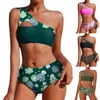 Maillots de bain pour femmes Ensembles de bikini Réversible Wear Découpe Une épaule Top avec des costumes de natation pour femmes à armatures Long Board Shorts