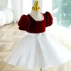 Sweet Wine/White Square Flower Girl Dresses Girl's Birthday Dresses Girls Party Kirt Girl vardagliga klänningar Kids 'Party Wear SZ 2-12 D322116