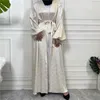 Abbigliamento etnico Kimono in raso Abito lungo da donna musulmana Dubai Aperto Abaya Eid Ramadan Islamico Jalabiya Femme Cardigan Abito arabo Caftano