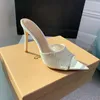 Nya Grossi Rossi Chamois Suede Rhinestone Mules tofflor Sandaler Stiletto High Heels 105mm Slip-On Open Toe Women Luxury Designers Shoes Evening 35-42 Gratis leverans