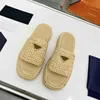 Classic Designer Straw weave sandal Summer New Triangle Crochet Flatform Slides Women Sandals Thick Sole Beach Slippers Elevated Slippers