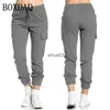 Women's Jeans Street clothing womens solid elastic waist cargo pants ultra-thin sports womens Trousers jogging multi pocket womens pants autumn clothingL2403