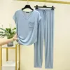 Modal kvinnors pyjama sätter ärmlös 2024 Summer Home Suits Kvinnliga löst byxor 2 stycken Set Tracksuits 240309
