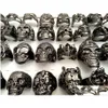 Anneaux de bande 30pcs Big Head Design Mixte Hommes Noir ou Gris Foncé Skl Squelette Gothique Punk Rocker Cool Ghost Unique Vintage Ret Dhgarden Dhcdi