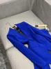 2024 Lente Blauwe Effen Kleur Tweedelige Broeksets Lange Mouw Notched Revers Single-Breasted Blazers Top + Flare Broek Broekset Tweedelige Pakken O4M212650