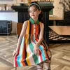Mädchen Kleider Sommer Kinder Mädchen Süße Prinzessin Party Kleid Koreanischen Stil Ärmellose Kinder Farbige Gestreiften Druck Puffy
