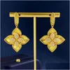 Orecchini con perno di marca di lusso trifoglio designer per le donne oro 18 carati Sier 4 foglie fiore cristallo diamante Brincos orecchini orecchino orecchini N Othj1